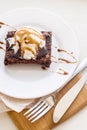 Classic chocolate dessert with a cup of coffee - brownies and ice cream Royalty Free Stock Photo