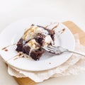 Classic chocolate dessert with a cup of coffee - brownies and ice cream Royalty Free Stock Photo