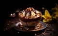 Classic chocolate pudding with banana