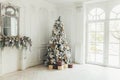 Classic christmas New Year decorated interior room with New year tree