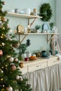 Classic Christmas kitchen decorations in silver and Golden colors Royalty Free Stock Photo