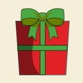 Classic Christmas Wrapped Red Gift Box with Green Ribbon Clip Art Royalty Free Stock Photo