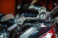 Classic chrome . Motorcycle handle. The gas lever on the chopper. Speed dialing. Details of the motorcycle close-up. Motorcycle