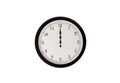 Classic analog wall clock showing twelve o`clock isolated on white background. Royalty Free Stock Photo