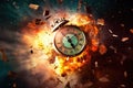 classic clock explode in space, time concept illustration Royalty Free Stock Photo