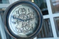 Classic clock with moving pointer, close up