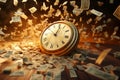 Classic clock with swirling money storm. Time is money concept