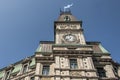 Classic clocktower building Quebec City Canada with flag of quebec on a sunny day blue sky Royalty Free Stock Photo