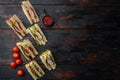 Classic club sandwich, on old wooden table, top view with copy space for text Royalty Free Stock Photo