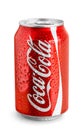 Classic Coca Cola can in water drops Royalty Free Stock Photo