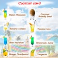 Classic Cocktail card with set of tropical tasty cocktails for a