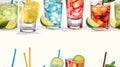 Classic Cocktails Watercolor Style Seamless Pattern AI Generated