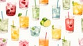 Classic Cocktails Watercolor Style Seamless Pattern AI Generated