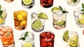 Classic Cocktails Watercolor Style Seamless Pattern AI Generated