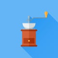 Classic coffee grinder flat icon with long shadow. Vector illustration. Royalty Free Stock Photo