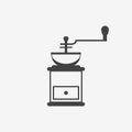 Classic coffee grinder monochrome icon. Vector illustration.