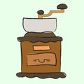 Classic coffee grinder in wooden case vector illustration isolated, hand drawn style Royalty Free Stock Photo