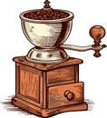 Classic coffee grinder in wooden case vector, isolated on white background Royalty Free Stock Photo