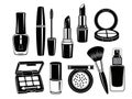 Classic collection of makeup and beauty essentials in black and white illustration isolated on white background Royalty Free Stock Photo
