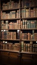 Classic collection Vintage law books grace old library bookshelves Royalty Free Stock Photo