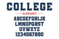 Classic college font. Vintage sport font in american style for football, baseball or basketball logos and t-shirt