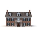 Classic colonial brick house isolated on white. Front view. 3D illustration Royalty Free Stock Photo