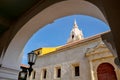 Spanish colonial style architecture on a street in Cartagena. Colombia. Royalty Free Stock Photo