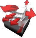 Classic colonial house and heat loss diagram