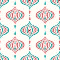 Classic Colorful Handdrawn Ogee Vector Seamless Pattern. Retro Blue and Pink Elegant Traditional Background