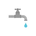 Classic colorful water tap with drop, icon isolated on white background. Faucet pictogram. Cartoon flat design. Royalty Free Stock Photo