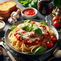 Classic Comfort: Spaghetti with Sauce and Garlic Bread.