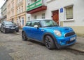 Classic compact car blue Mini Cooper parked Royalty Free Stock Photo