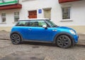 Classic compact car blue Mini Cooper parked Royalty Free Stock Photo