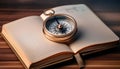 Compass on open notebook symbolizing exploration and direction