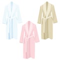 Classic cotton bathrobe in blue, pink and beige color, illustration