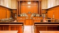 Classic courtroom interior ready for proceedings. Royalty Free Stock Photo