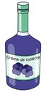 Classic Creme de Violette sweet viola flower liquor in a bottle. Doodle cartoon hipster style vector illustration