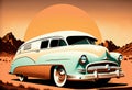 Classic cruiser, creative digital illustration painting, vintage style Royalty Free Stock Photo