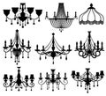 Classic crystal glass antique elegant chandeliers black vector silhouettes Royalty Free Stock Photo