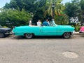 Classic Cuban vintage car. American classic car on the road in Havana, Cuba.