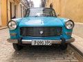 Blue classic Cuban vintage car. American classic car on the road in Havana, Cuba. Royalty Free Stock Photo