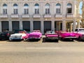 Pink classic Cuban vintage car. American classic car on the road in Havana, Cuba. Royalty Free Stock Photo