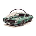 Classic custom muscle car racing in retro style vector illustration, for log icon badge Royalty Free Stock Photo