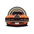 Classic custom muscle car racing in retro style vector illustration, for log icon badge