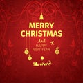 Classic dark red trendy premium elegant Merry Christmas card . Royalty Free Stock Photo