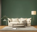 Classic design green interior with beige sofa