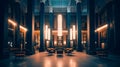 A Classic Design Luxury Hotel Lobby with Majestic Pillars and Cozy Atmosphere, Generative AI Royalty Free Stock Photo