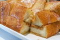 Classic dessert in Hong Kong tea restaurant, deep-fried western toast with condensed milk and peanut sauce