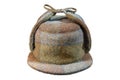 Classic detective hunting hat, dual brim, ear flaps, plaid wool Royalty Free Stock Photo