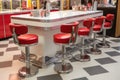 classic diner counter with swivel stools